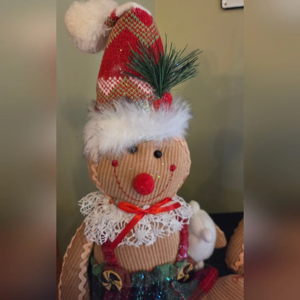 Lot of 2 Gingerbread Man & Woman Baker Chefs Shelf Sitter Christmas Plush NWT
